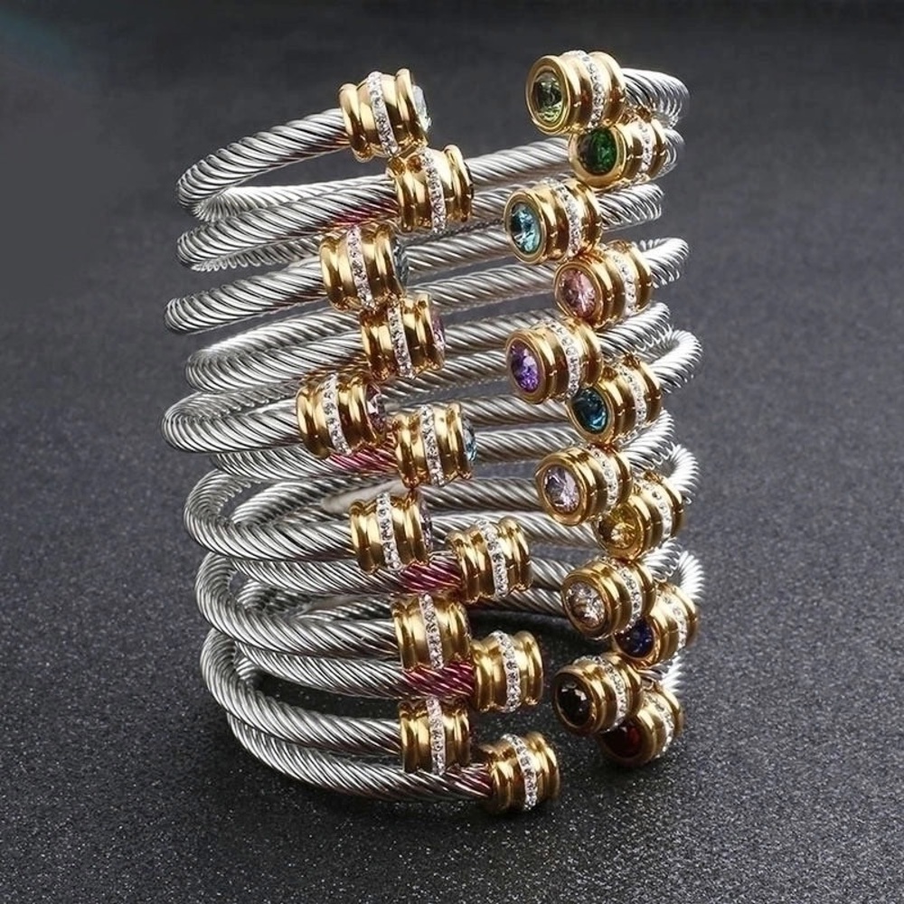 •November• Elegant Twisted Cable Cuff Bracelet with Citrine Gemstone Accents - Picture 3 of 4